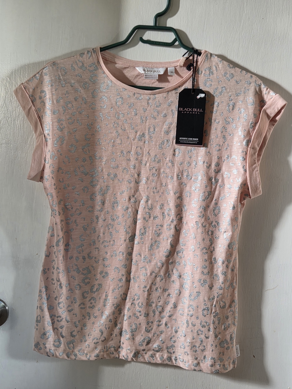 Black Bull Pink Metallic Leopard Short Sleeve Tee